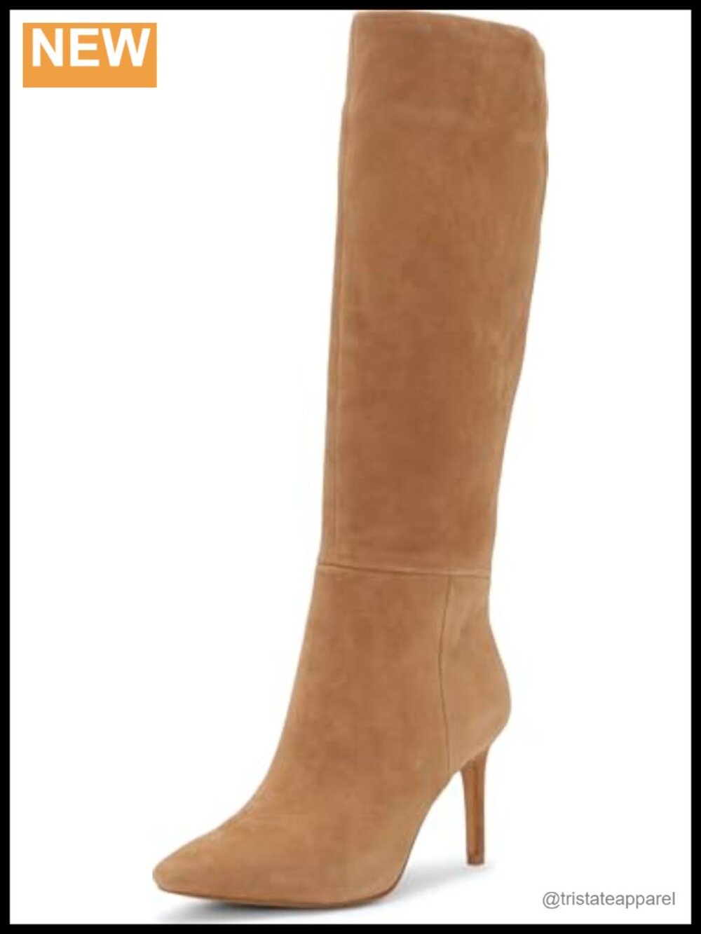 Suede Knee-High Boots with Almond Toe and Zipper